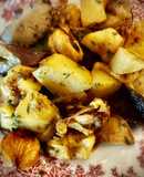 Wok de setas con patatas y castañas a la mostaza