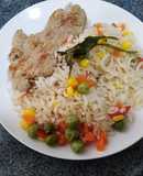 Arroz primavera con bistec de cerdo