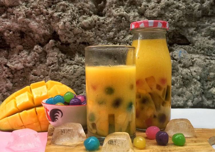 Langkah Mudah untuk Membuat Mango Soup Shake (With jelly&amp;boba rainbow), Enak Banget