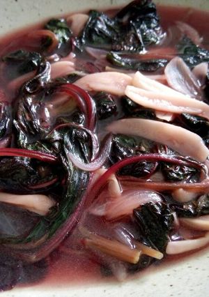 Foto resep Tumis Bayam merah dan jamur shimeji