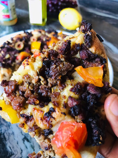 A picture of Minced meat focaccia bread.