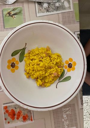 Foto di Risotto con zafferano e pancetta affumicata