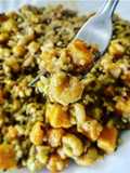 Patate Dolci e Gamberi al curry con mix di cereali