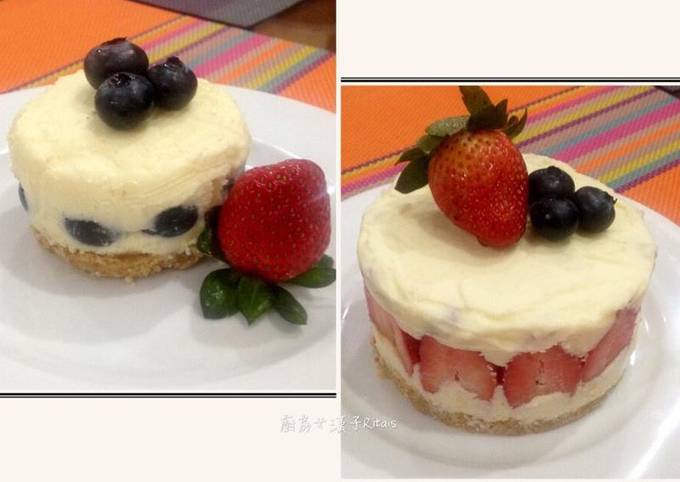免烤箱白巧克力草莓(藍莓)起司蛋糕 食譜成品照片