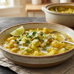 A picture of Coconut Curry Cabbage & Cauliflower Soup.