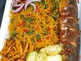 Abacha with grilled fish
