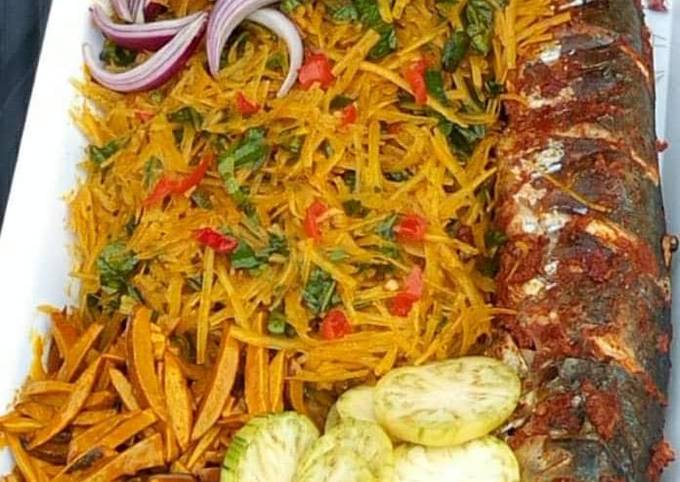 Abacha with grilled fish