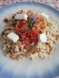 Cereali con carciofi, formaggio spalmabile e pancetta croccante