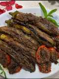 Stuffed eggplants; vegetarian food 🍆🧄