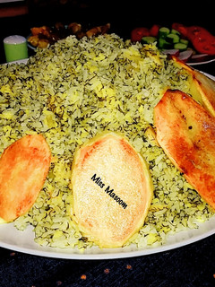 عکسی از دستور باقالی پلو با ته دیگ سیب زمینی زعفرانی