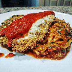A picture of Chicken Parmesan with Zucchini Spaghetti (Low-Carb).
