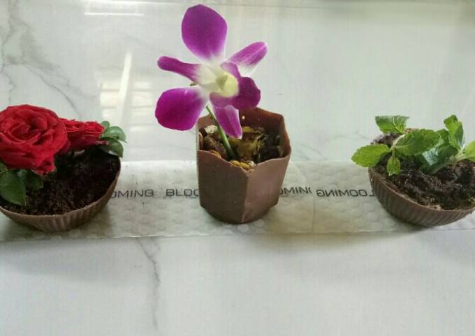 Edible chocolate flower pot dessert