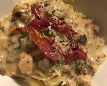 Latest Recipe Chicken With Wild Mushrooms in Cream Sauce Finished With Parmesan  Serrano Ham Very Delicious