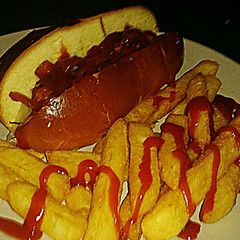A picture of Tex's V.I.P. Hot Dog 🐷🍞.