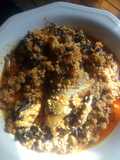 Egusi soup garnished with bitterleaf