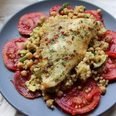 A picture of Marinated Hake Fillet with Pearl Couscous Salad.