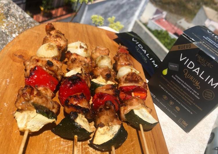 🌿Brochetas de pollo teriyaki y verduras 🌿