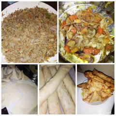 A picture of Samosa and spring rolls.
