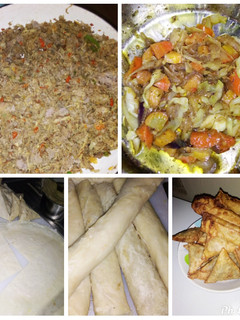 A picture of Samosa and spring rolls.