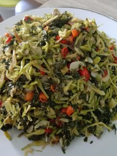 Foto resep Tumis daun singkong bunga pepaya