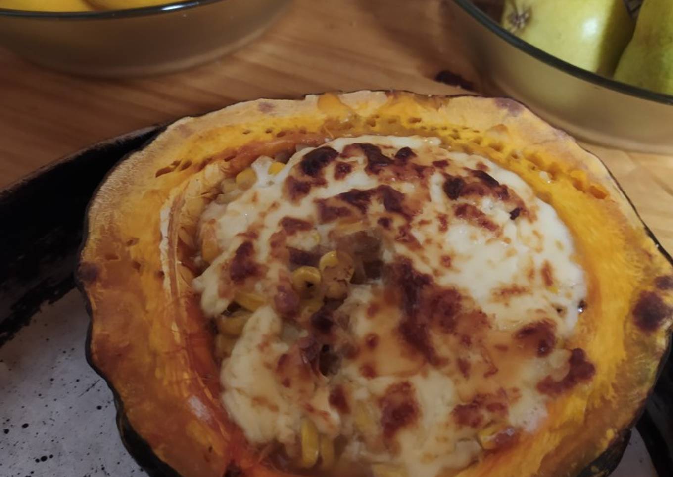 Calabaza rellena de choclo y queso