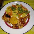 Pollo a la naranja con fideo a la manteca