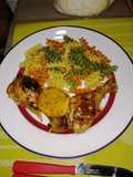 Pollo a la naranja con fideo a la manteca