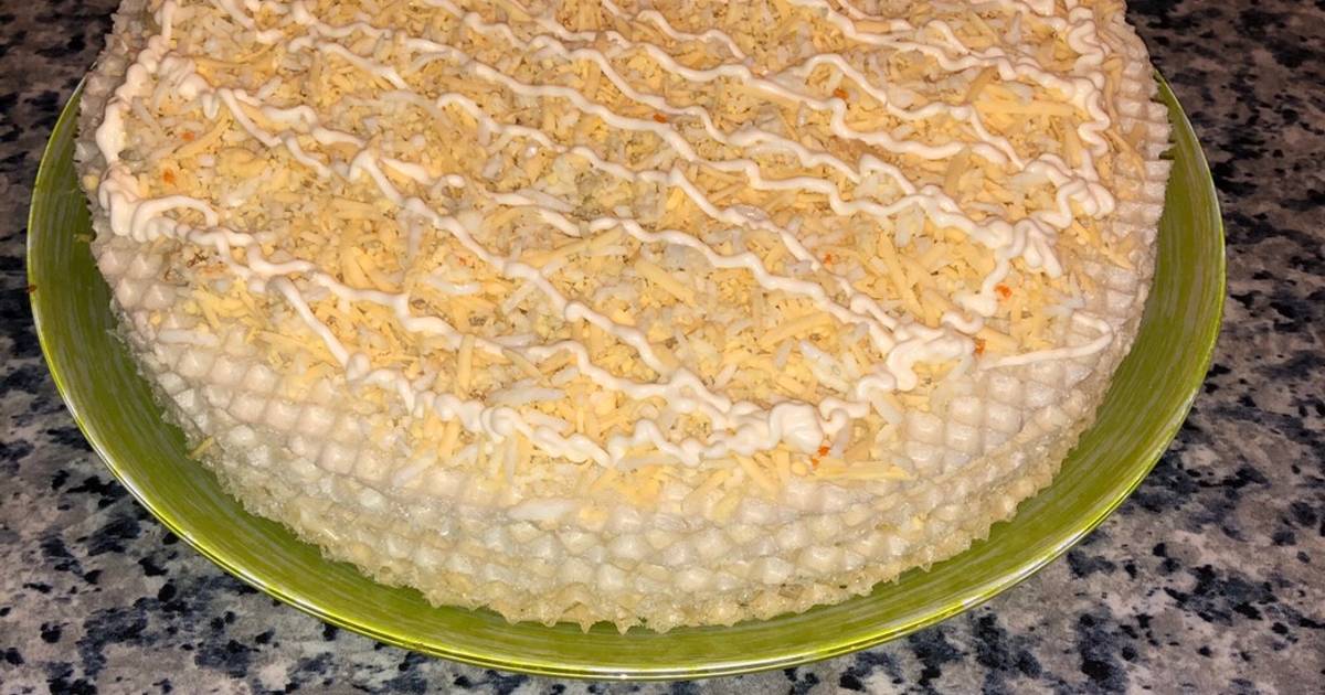 Закусочный торт из вафельных коржей «Мимоза»