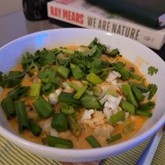 A picture of Thai Red "Dragon" chicken soup.