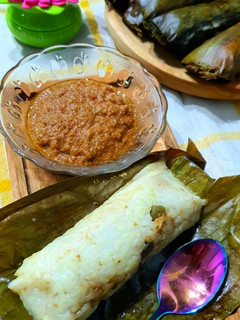Foto resep Lontong Isi Oncom (Rice Cooker) + Sambal Kacang 🍚🥜🌶