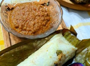 Foto resep Lontong Isi Oncom (Rice Cooker) + Sambal Kacang 🍚🥜🌶