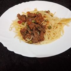 A picture of Beef Stew and Spaghetti.