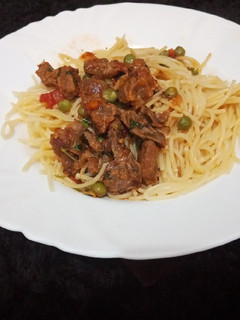 A picture of Beef Stew and Spaghetti.