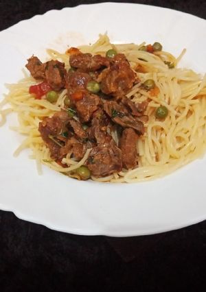 A picture of Beef Stew and Spaghetti.