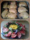 Filetes de lomo rellenos de jamón y queso con acompañamiento de ensalada variada