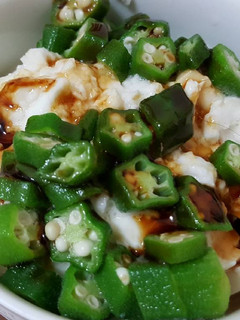 A picture of Japanese Yam Puree with Okra and Tofu.