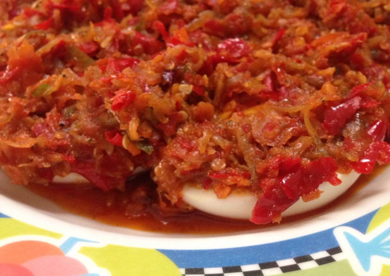Telor balado (tanpa goreng) siram sambal teri