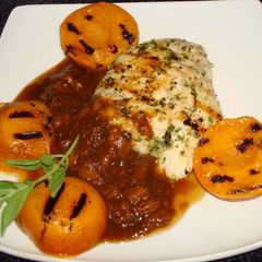 A picture of Grilled chicken breast with balsamic apricot sauce.
