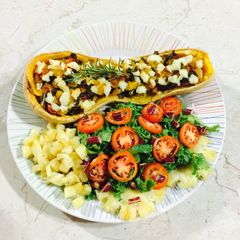 A picture of 100% local Stuffed Squash.