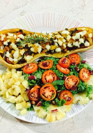 A picture of 100% local Stuffed Squash.
