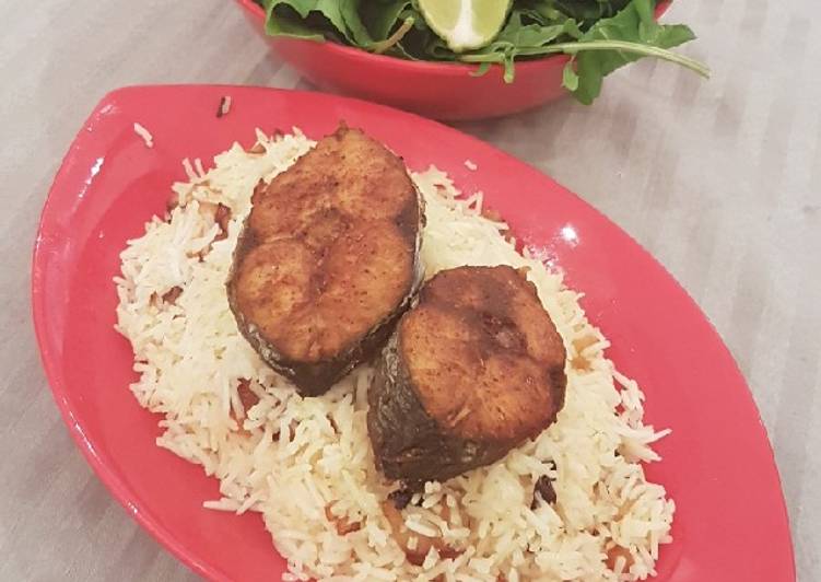 سمك جنعد مقلي مع الارز
