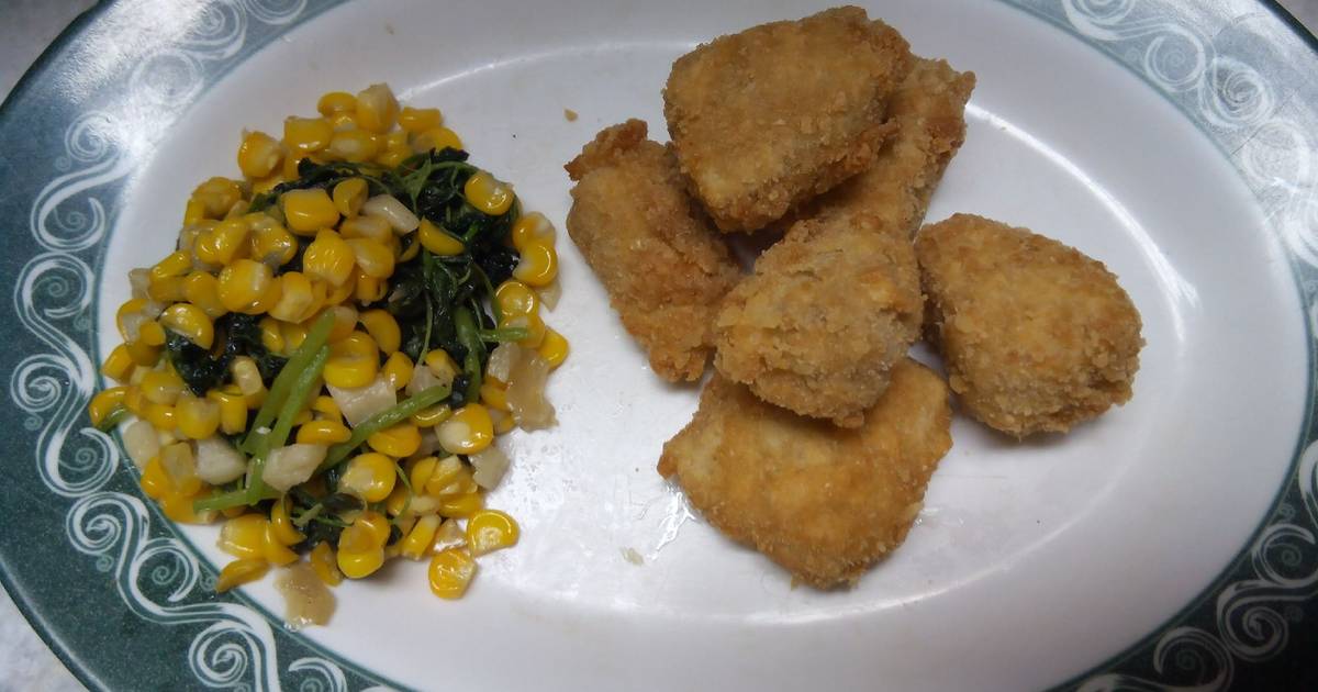 Resep Tuna nugget and cheese with spinach corn oleh Rani AriStya Cookpad