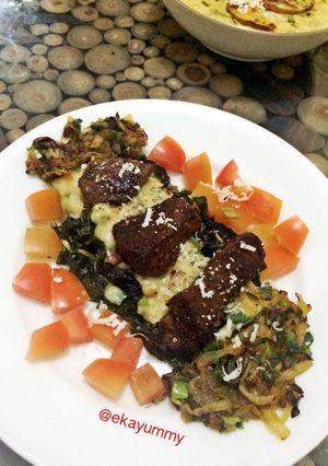 Foto resep Steak dengan sawi goreng dan tomat