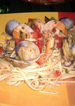 A picture of seafood pastas.