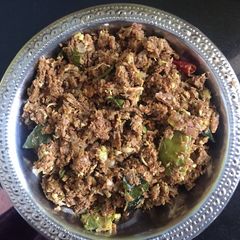 A picture of Plantain flower (vazhaipoo) curry.