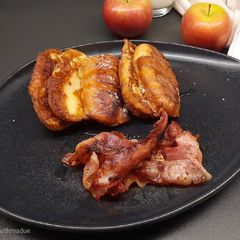 A picture of Mini croissants french toast and bacon.