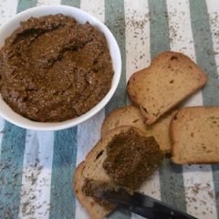 A picture of Homemade greek olive & red paprika spread.
