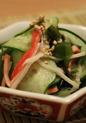 A picture of Kids-friendly Cucumber Vinaigrette Salad.