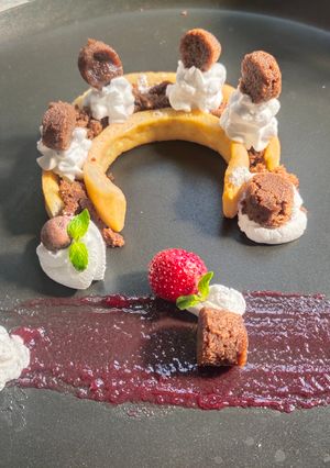 A picture of Deconstructed chocolate cake tart.