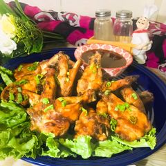 A picture of BBQ chicken wings.